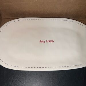 Rae Dunn Cream Platter with Red 'July Fourth' Text